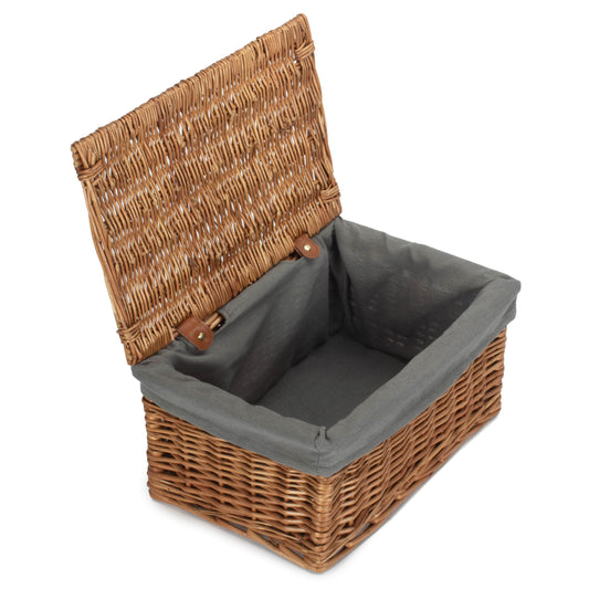 Medium Double Steamed Willow Storage Hamper with Grey Sage Lining