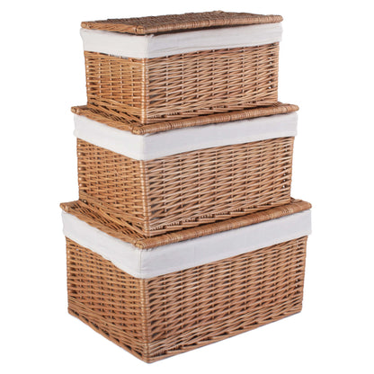Double Steamed Storage Willow Hamper with White Lining Set 3