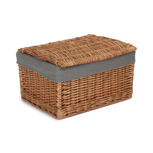 Large Double Steamed WIllow Storage Hamper with Grey Sage Lining