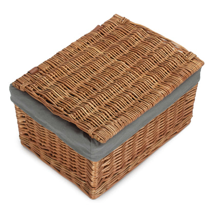 Large Double Steamed WIllow Storage Hamper with Grey Sage Lining