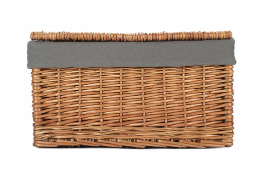 Large Double Steamed WIllow Storage Hamper with Grey Sage Lining
