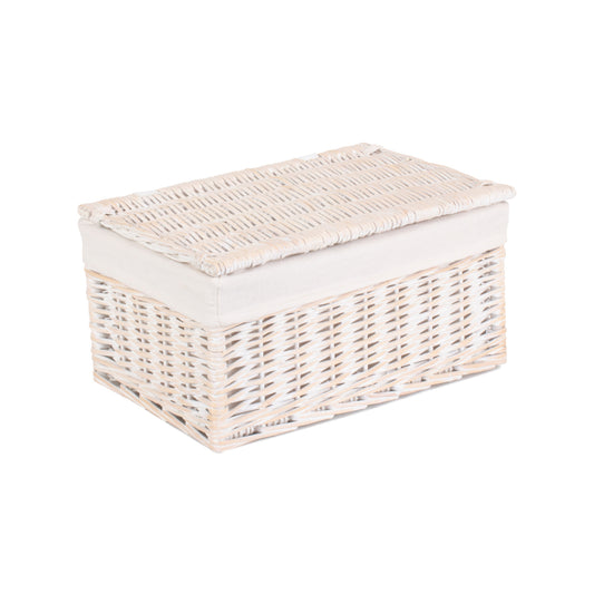 White Wash Finish Willow Storage Hamper with White Lining Set 3