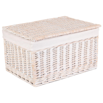 White Wash Finish Willow Storage Hamper with White Lining Set 3