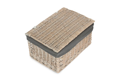 Large White Wash Finish Willow Storage Hamper with Grey Sage Lining