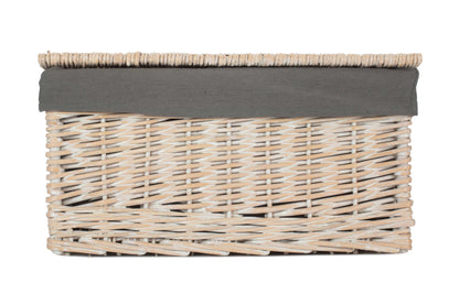Large White Wash Finish Willow Storage Hamper with Grey Sage Lining