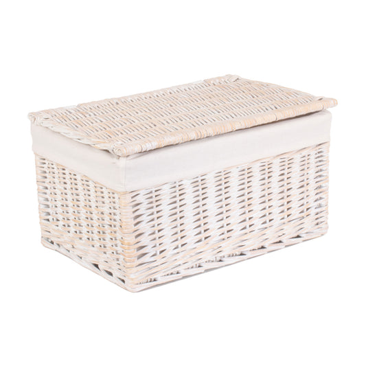 Large White Wash Finish Willow Storage Hamper with White Lining