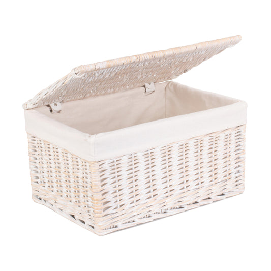 Large White Wash Finish Willow Storage Hamper with White Lining