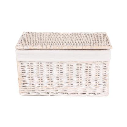 Large White Wash Finish Willow Storage Hamper with White Lining