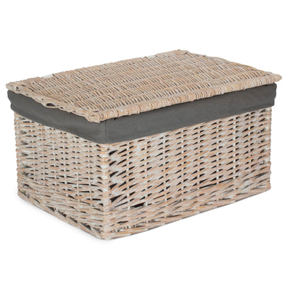 Extra Large White Wash Finish Willow Storage Hamper with Grey Sage Lining