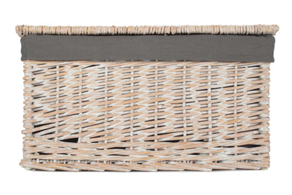 Extra Large White Wash Finish Willow Storage Hamper with Grey Sage Lining