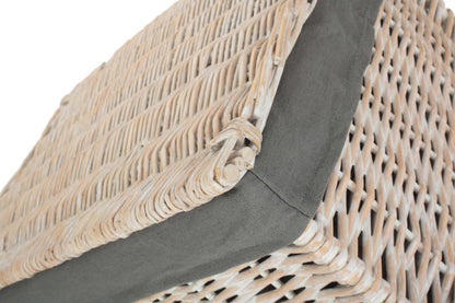 Extra Large White Wash Finish Willow Storage Hamper with Grey Sage Lining