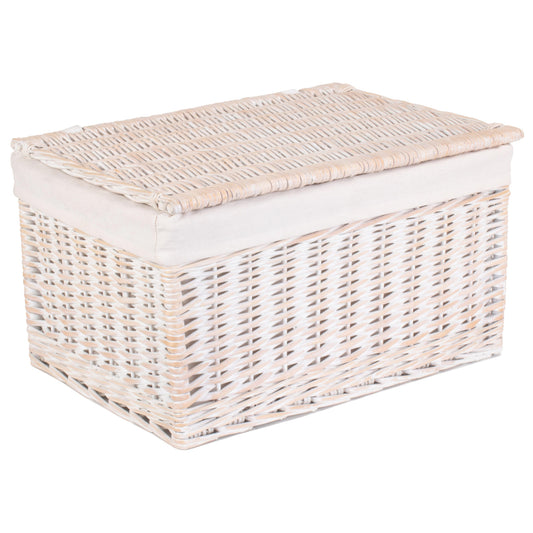 Extra Large White Wash Finish Willow Storage Hamper with White Lining