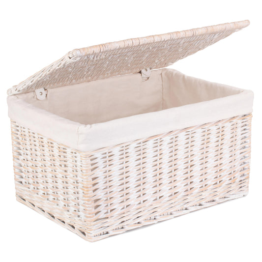 Extra Large White Wash Finish Willow Storage Hamper with White Lining