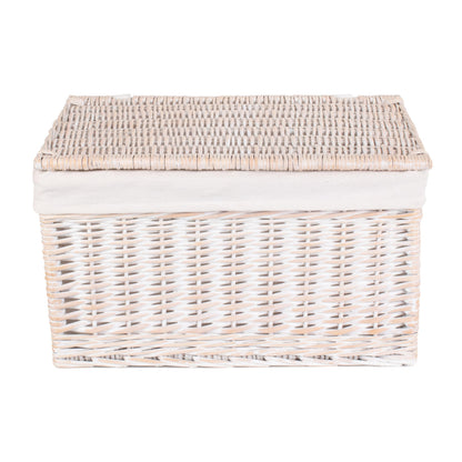 Extra Large White Wash Finish Willow Storage Hamper with White Lining