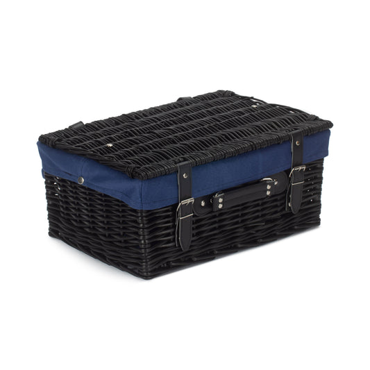 16 Inch Black Willow Hamper with Navy Blue Lining