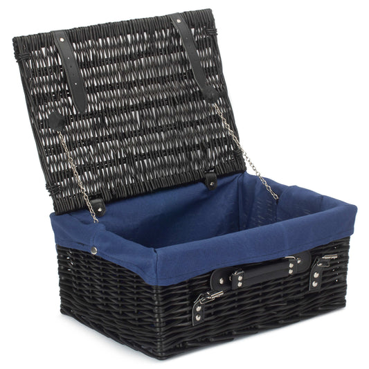 16 Inch Black Willow Hamper with Navy Blue Lining