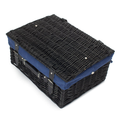 16 Inch Black Willow Hamper with Navy Blue Lining