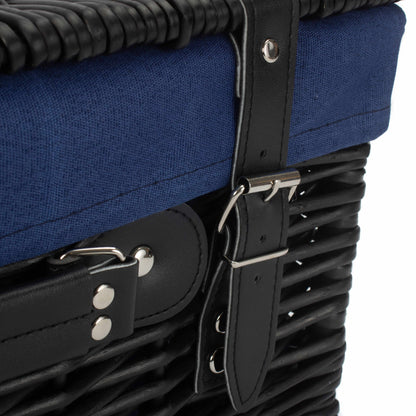 16 Inch Black Willow Hamper with Navy Blue Lining