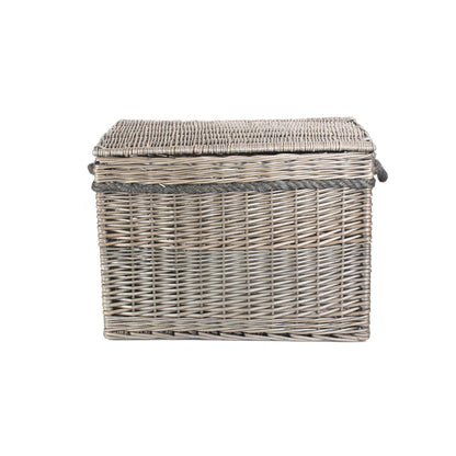 23 Inch Antique Wash Willow Storage Hamper with Rope Handles