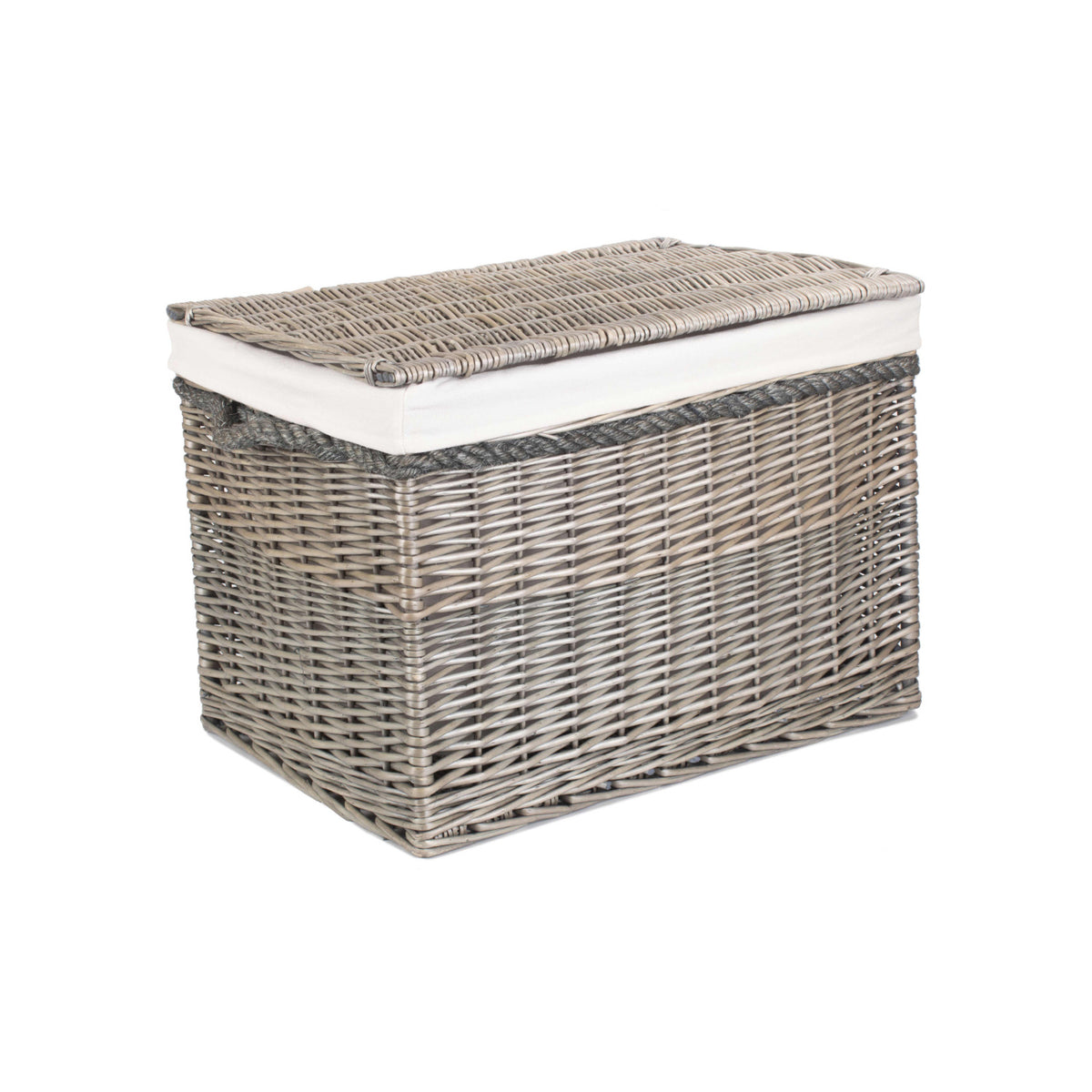 23 Inch Antique Wash Willow Storage Hamper Rope Handles Lining