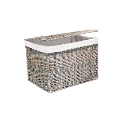 23 Inch Antique Wash Willow Storage Hamper with Rope Handles and White Lining