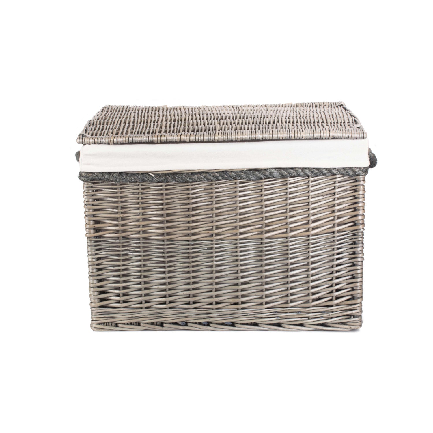 23 Inch Antique Wash Willow Storage Hamper with Rope Handles and White Lining
