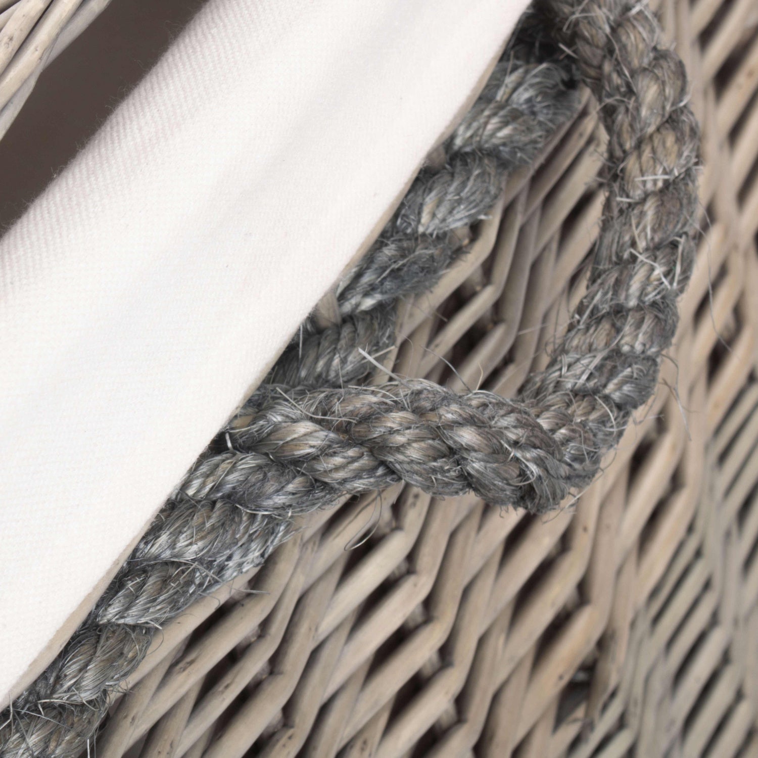 23 Inch Antique Wash Willow Storage Hamper with Rope Handles and White Lining