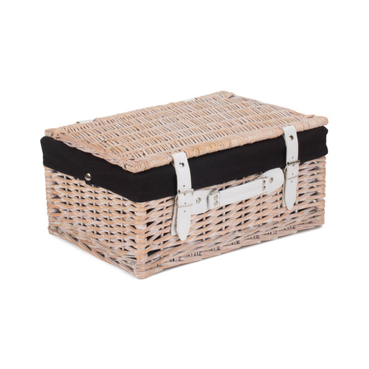 16 Inch White Wash Willow Hamper with Black Lining