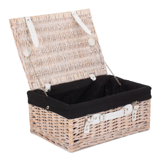 16 Inch White Wash Willow Hamper with Black Lining