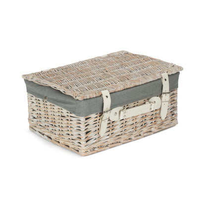 16 Inch White Wash Willow Hamper with Grey Sage Lining