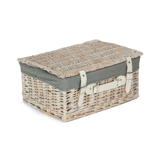 16 Inch White Wash Willow Hamper with Grey Sage Lining