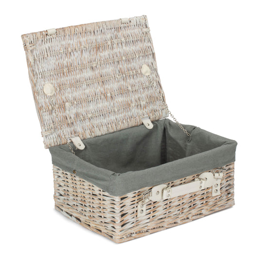 16 Inch White Wash Willow Hamper with Grey Sage Lining