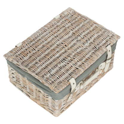 16 Inch White Wash Willow Hamper with Grey Sage Lining
