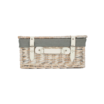 16 Inch White Wash Willow Hamper with Grey Sage Lining