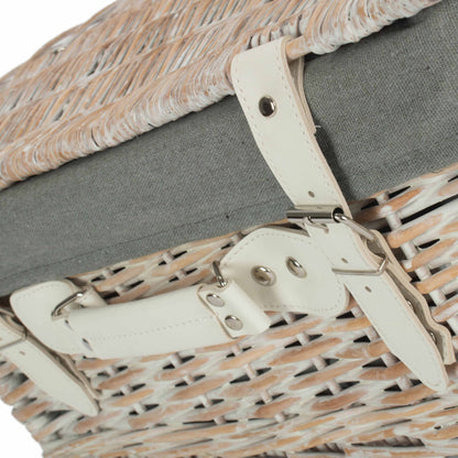 16 Inch White Wash Willow Hamper with Grey Sage Lining