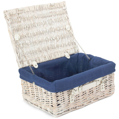 16 Inch White Wash Willow Hamper with Navy Blue Lining