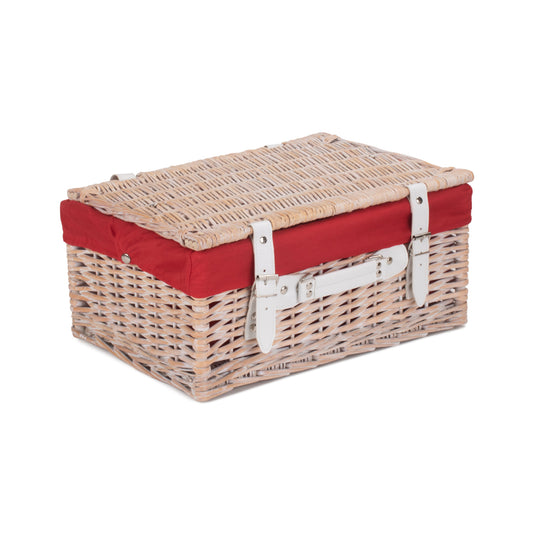 16 Inch White Wash Willow Hamper with Red Lining