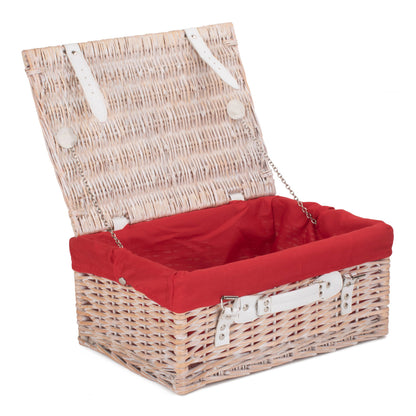 16 Inch White Wash Willow Hamper with Red Lining