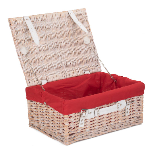 16 Inch White Wash Willow Hamper with Red Lining
