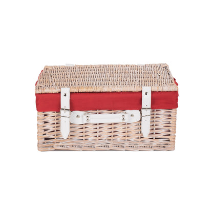 16 Inch White Wash Willow Hamper with Red Lining
