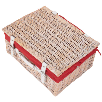 16 Inch White Wash Willow Hamper with Red Lining