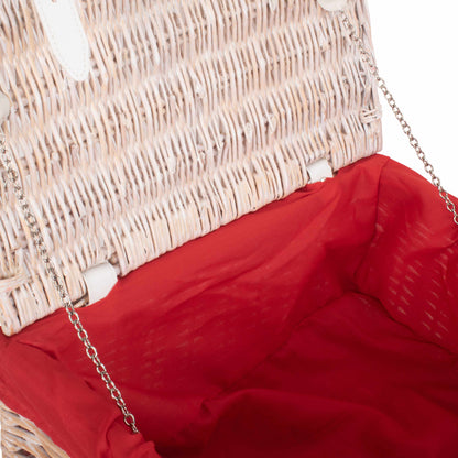 16 Inch White Wash Willow Hamper with Red Lining