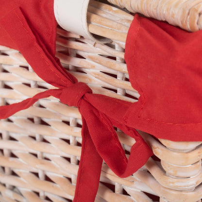 16 Inch White Wash Willow Hamper with Red Lining