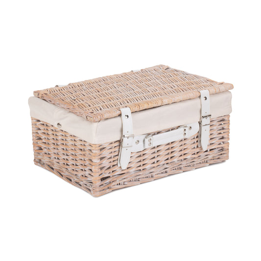 16 Inch White Wash Willow Hamper with White Lining