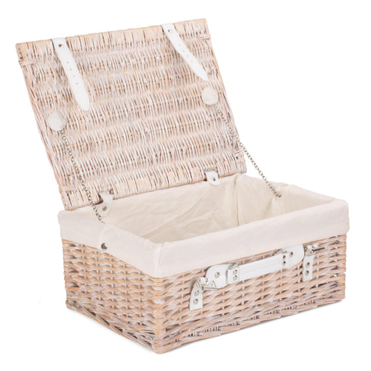 16 Inch White Wash Willow Hamper with White Lining
