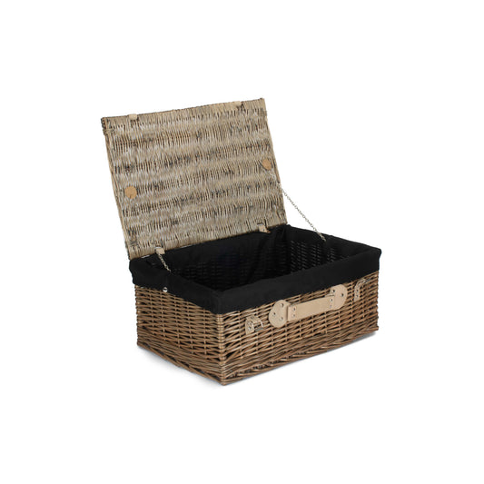 22 Inch Antique Wash Willow Hamper with Black Lining
