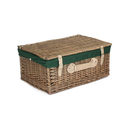 22 Inch Antique Wash Willow Hamper with Green Lining