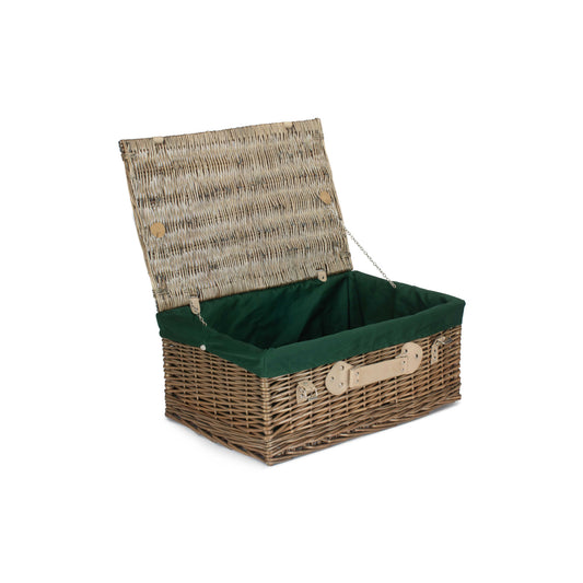 22 Inch Antique Wash Willow Hamper with Green Lining