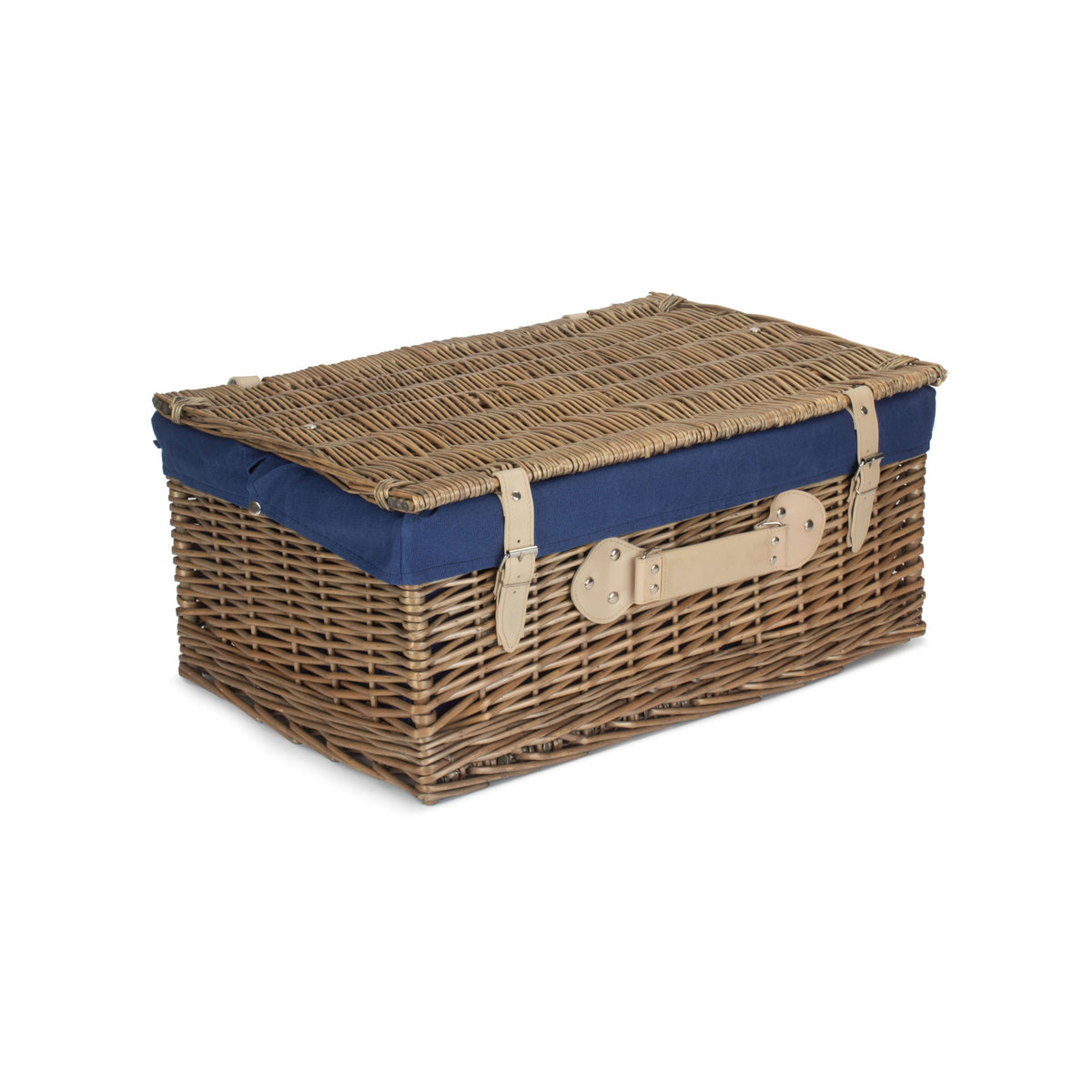 22 Inch Antique Wash Willow Hamper Navy Blue Lining