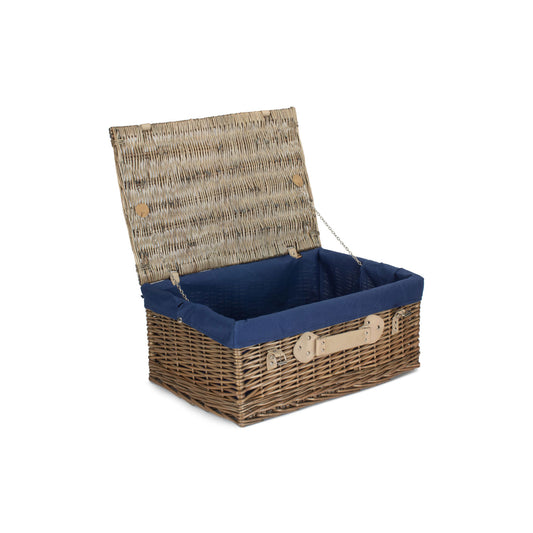 22 Inch Antique Wash Willow Hamper with Navy Blue Lining
